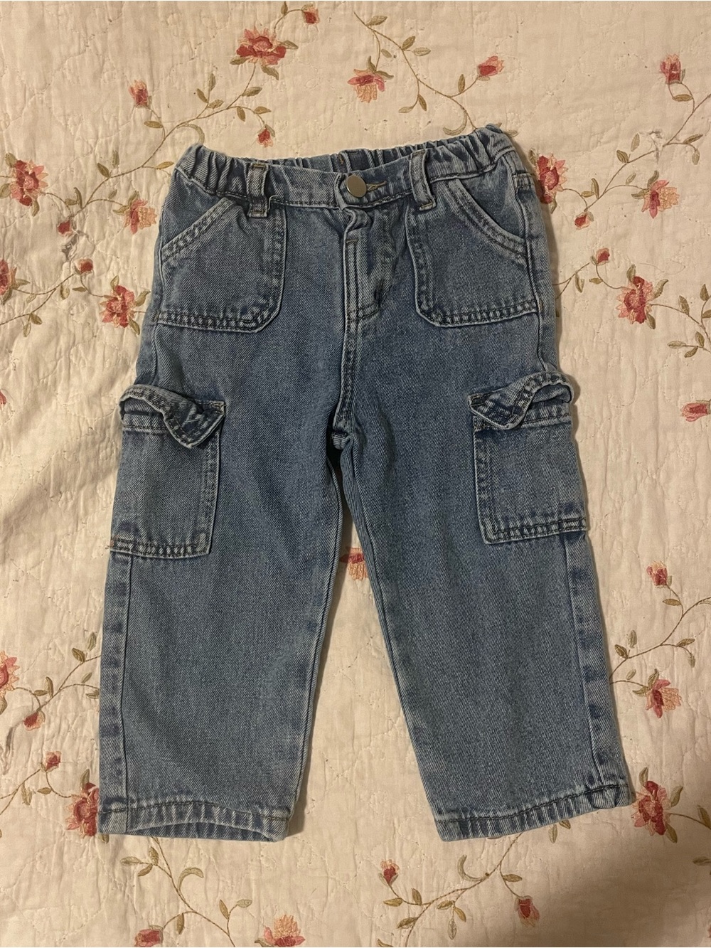 SHEIN Kids Light Blue Cargo Jeans - functional pockets, button - 2-3 years